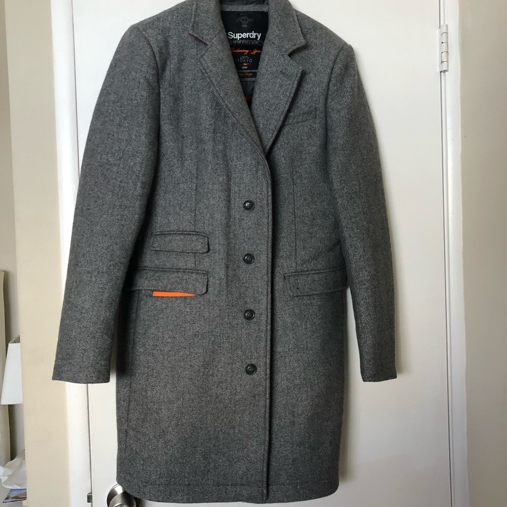 Men’s Superdry Chevron Heather Grey Pea Coat